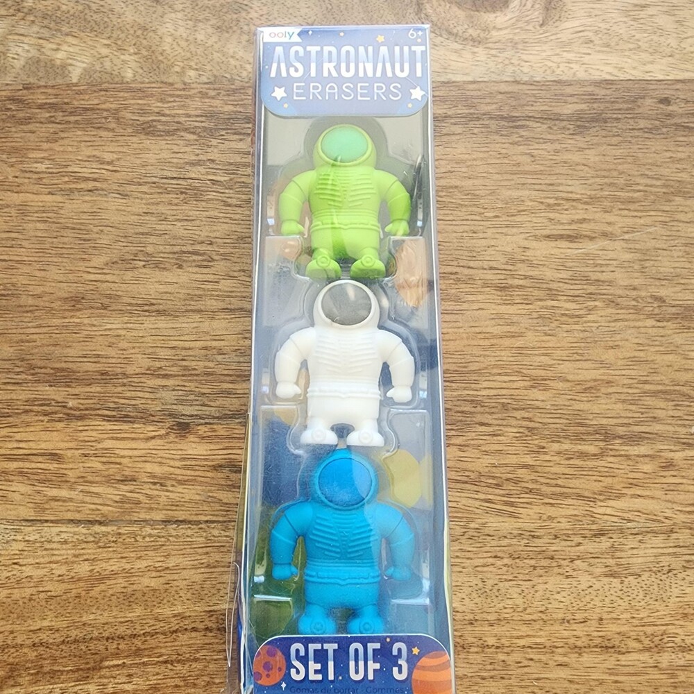 OOLY Astronaut Erasers Set Of 3 Blue Kids School Supplies Multicolor New